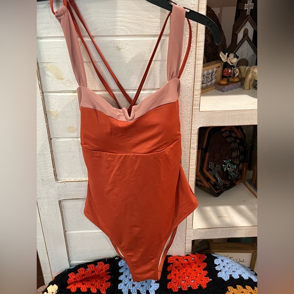 Stylish burnt Red/Orange and mauve shade One-Piece Swimsuit
